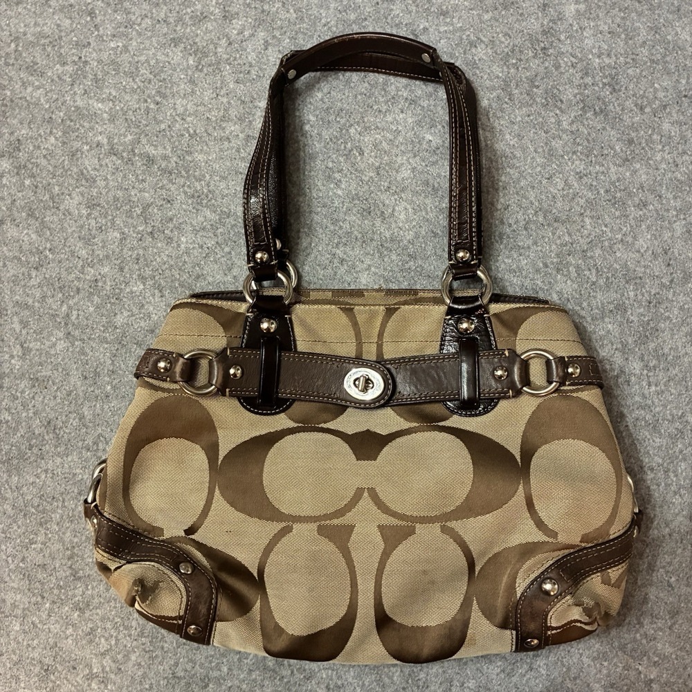 Coach New York Signature Carly Khaki Jacquard Satchel Shoulder Bag J0873 13298